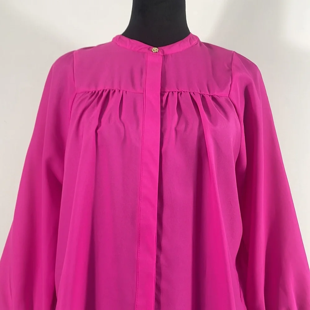 Gianni Binni Hot Pink Button down flowy blouse,pleated front and back,Large - Picture 4 of 11